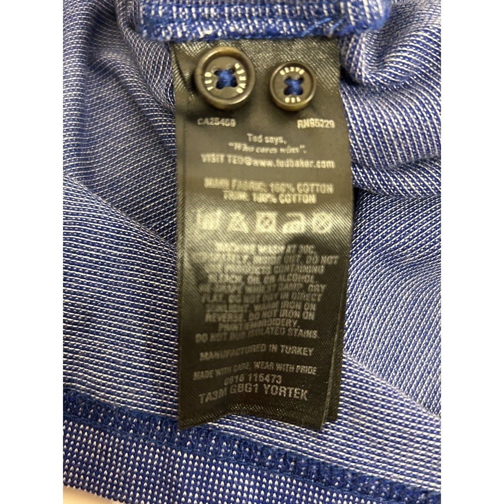 Ted Baker Men's Polo Shirt Midnight Blue Check Collar Pocket 100% Cotton Size 4 - Picture 7 of 10